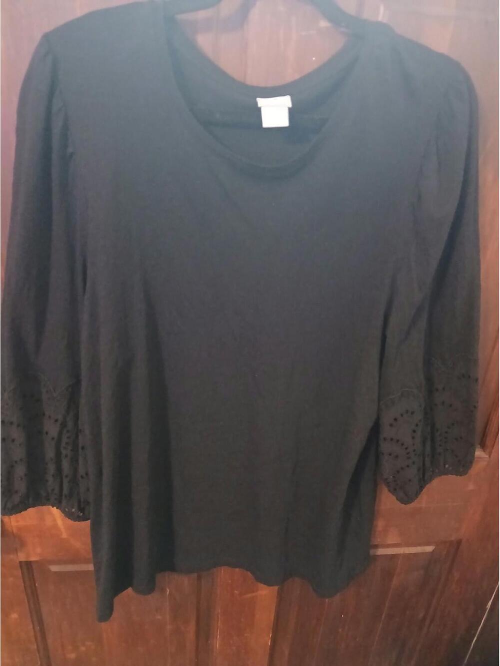Chico's Lazer Cut Black Long Sleeve Blouse Size XL 3